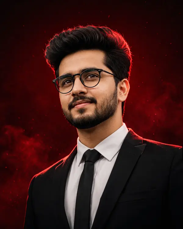 Crimson Gaze: Cinematic Suit Portrait