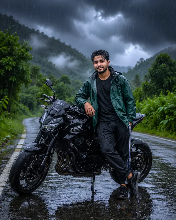 Monsoon Rider: Cinematic Z900 Portrait