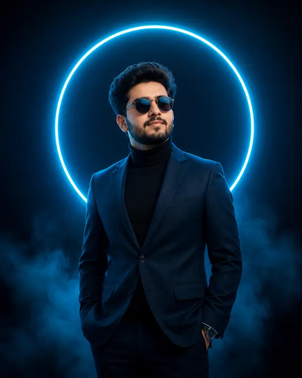 Neon Halo: Futuristic Synthwave Editorial Portrait