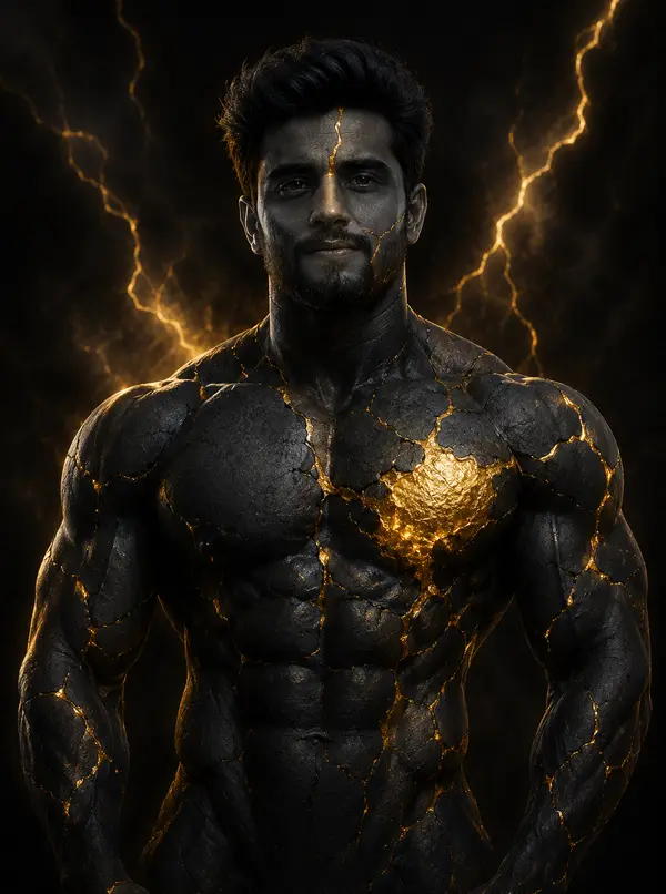 Obsidian Kintsugi: Thunderstorm Titan Portrait