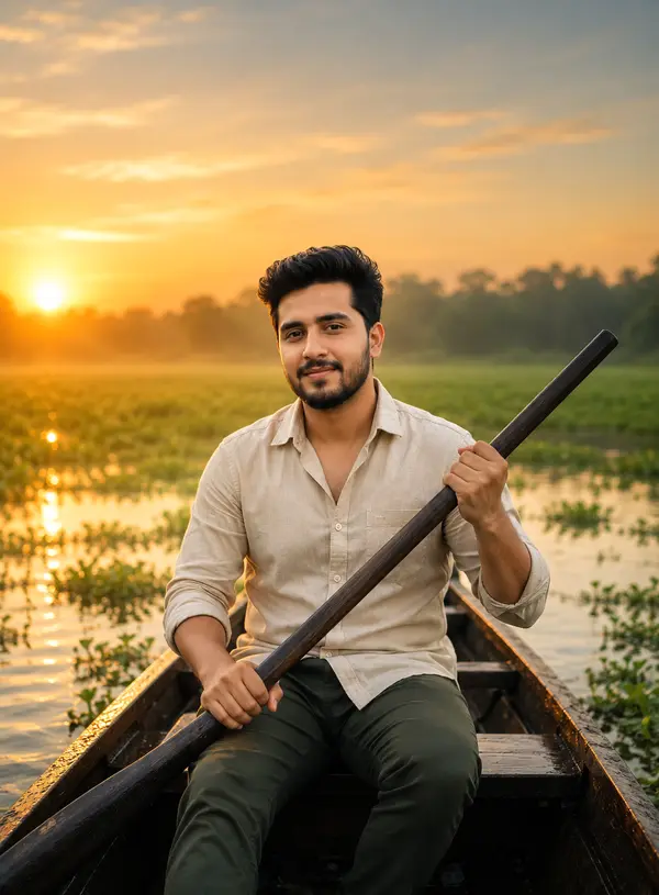 Golden Wetlands Boat Portrait