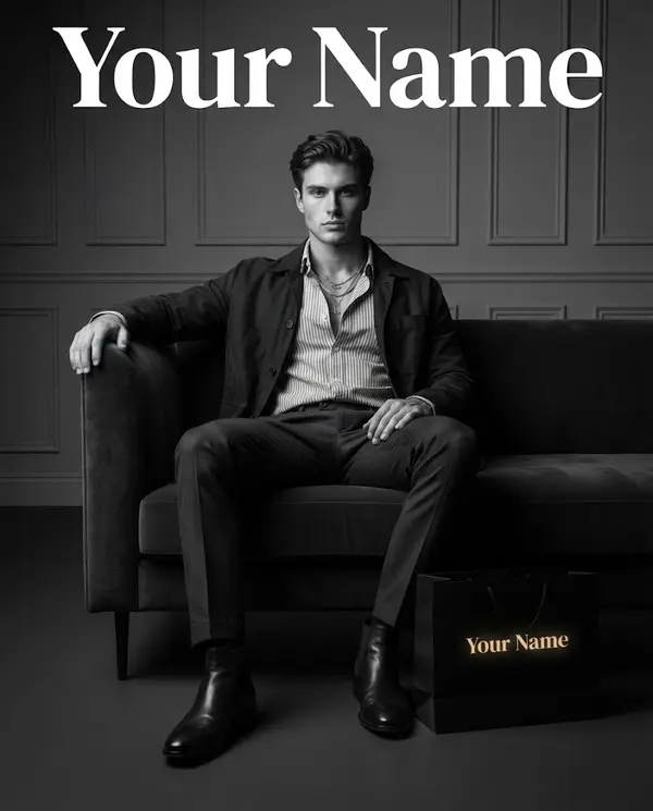 Luxury Fashion Portrait Young Man Velvet Sofa