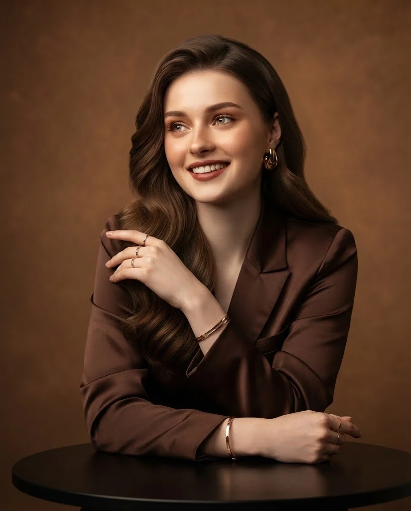 Ultra-realistic studio portrait warm elegant luxury image 1