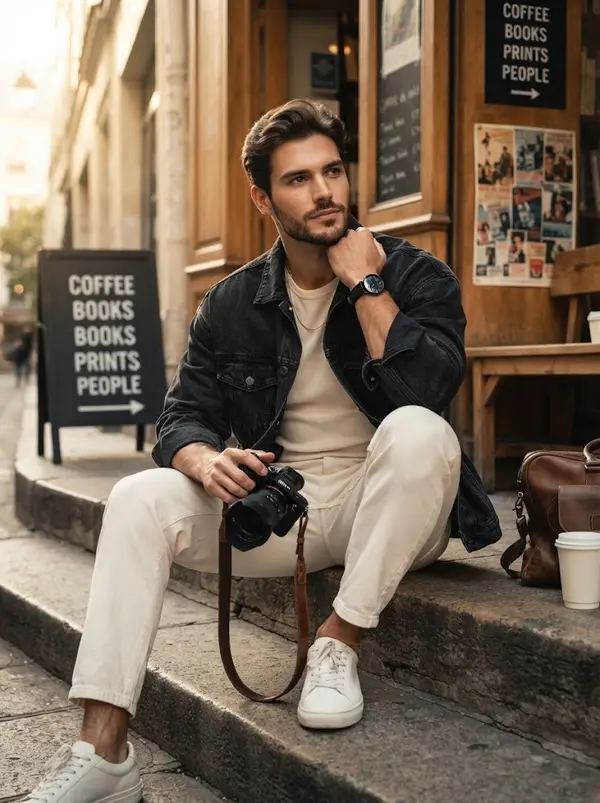 Young Man Café Portrait Golden Hour Lifestyle