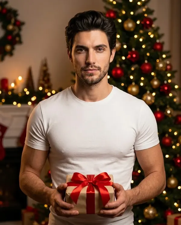 Photorealistic Christmas Portrait with Gift