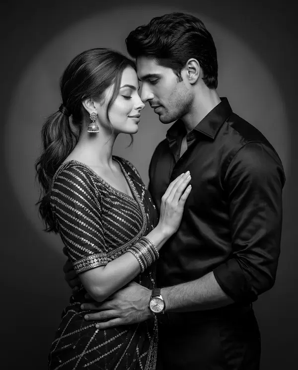 Romantic couple portrait black and white cinematic