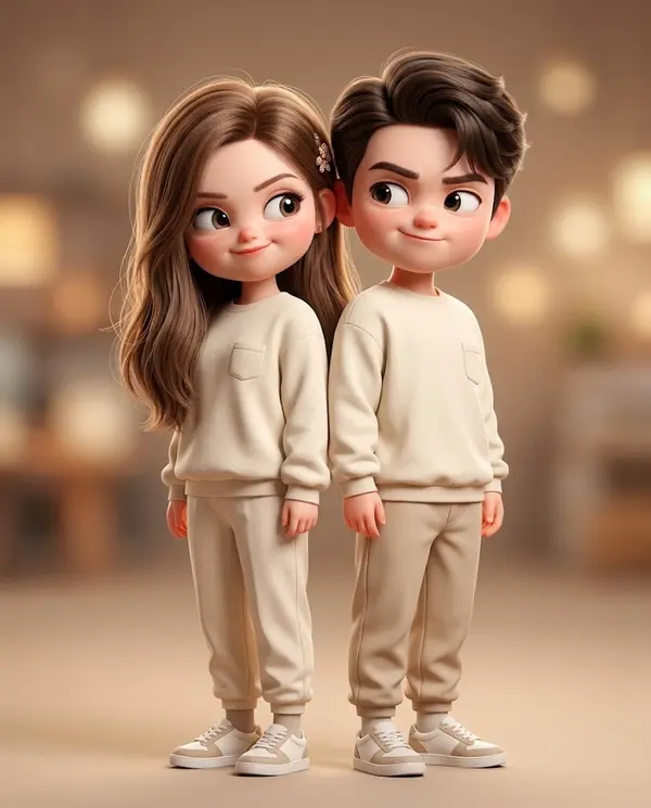 Playful Chibi Couple in Stylized 3D Render