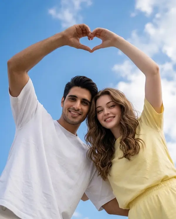 Romantic Couple Portrait Against Blue Sky