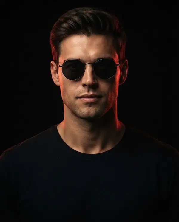 Cinematic male portrait with red rim lighting