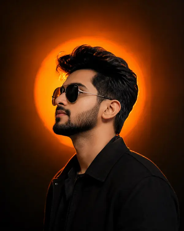 Cinematic Male Portrait with Dramatic Orange Lighting