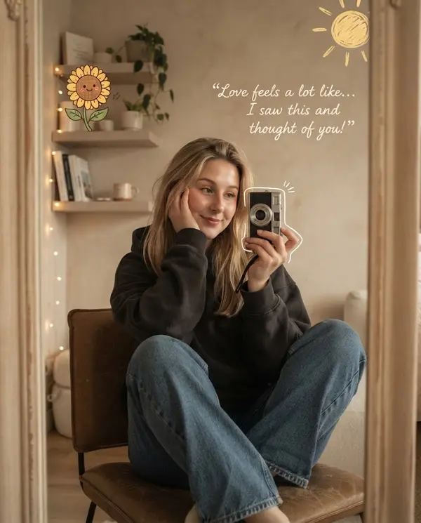 Cozy Mirror Selfie with Vintage Camera Aesthetic