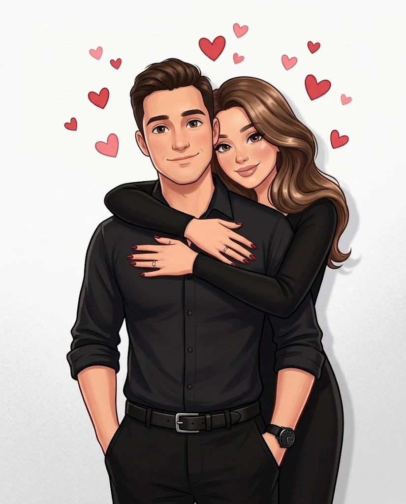 Heartwarming Cartoon Couple Portrait Embrace image 1