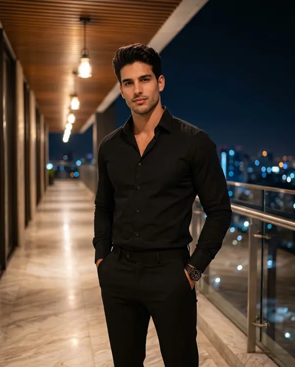 Luxury rooftop portrait cinematic night