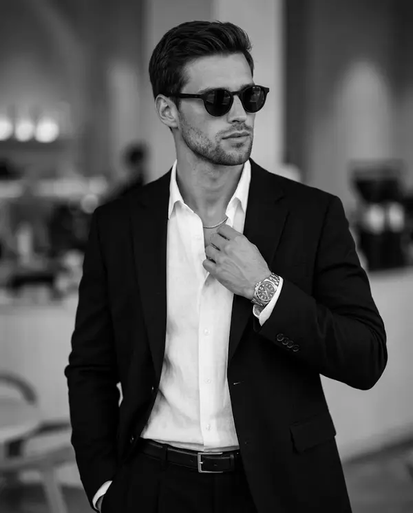 Luxury Fashion Man Black and White Portrait