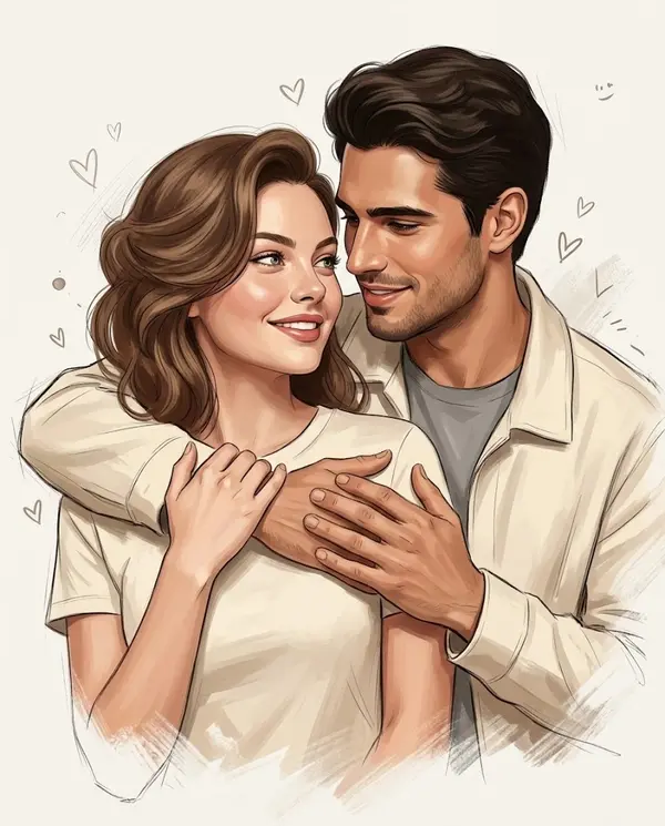 Romantic couple portrait painterly illustration