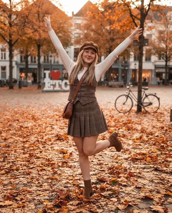 Young Woman Travel Photo Autumn Plaza