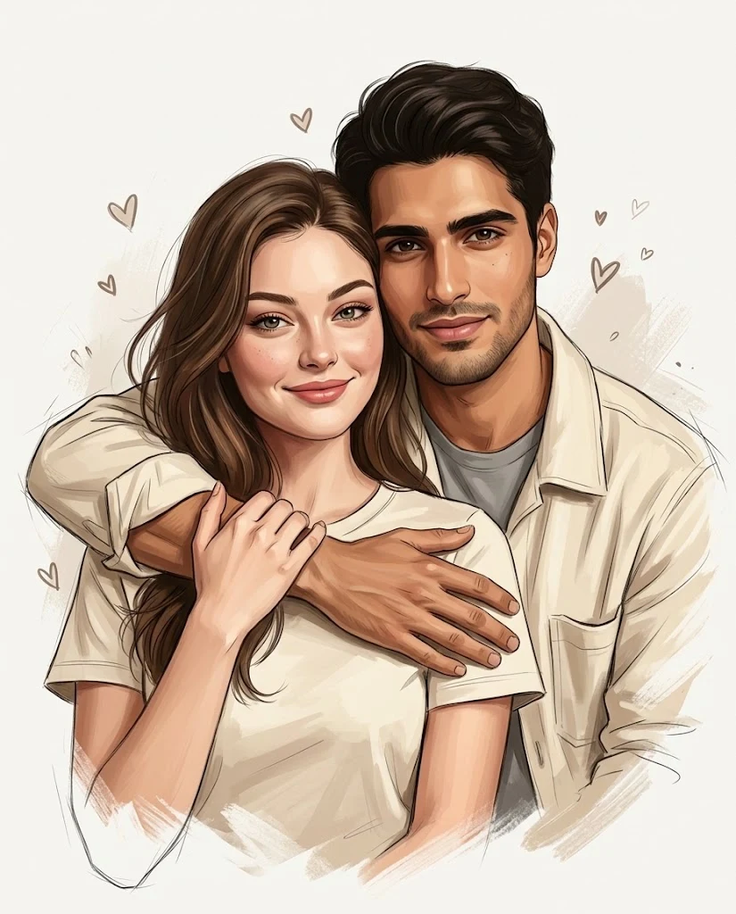 Intimate couple portrait digital illustration warm image 1