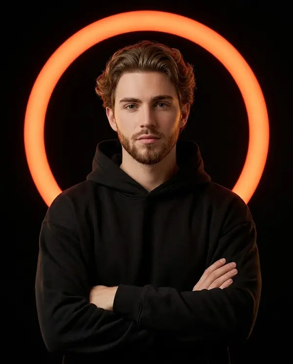 Cinematic Studio Portrait with Glowing Ring Light