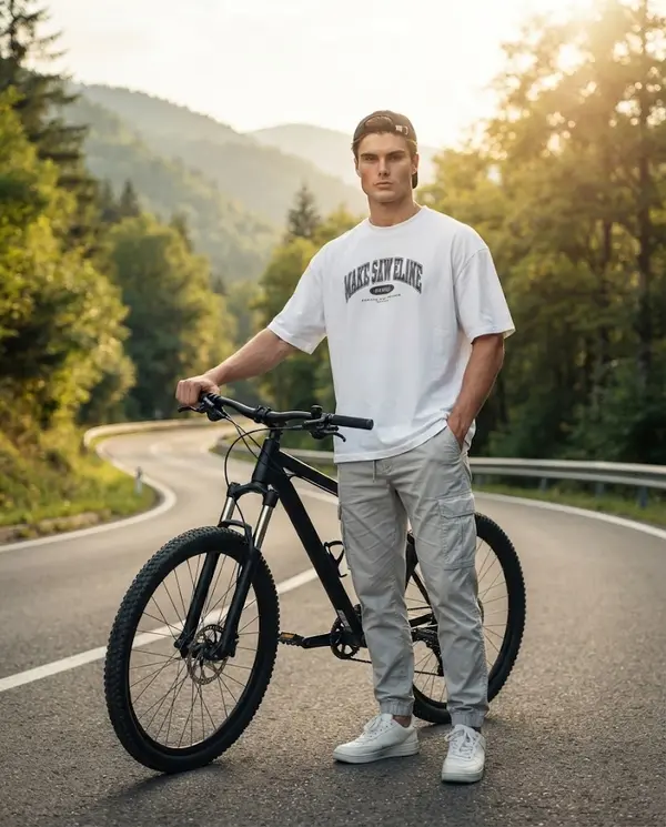 Young Man Mountain Bike Portrait Golden Hour