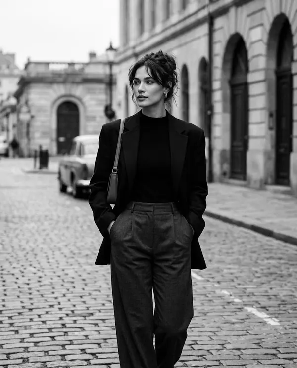 Stylish woman black and white street portrait