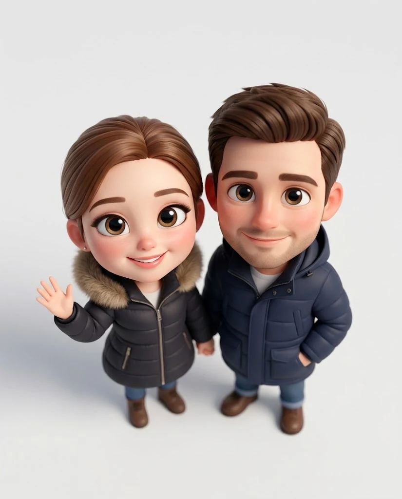 Cute chibi couple 3D cartoon portrait image 2