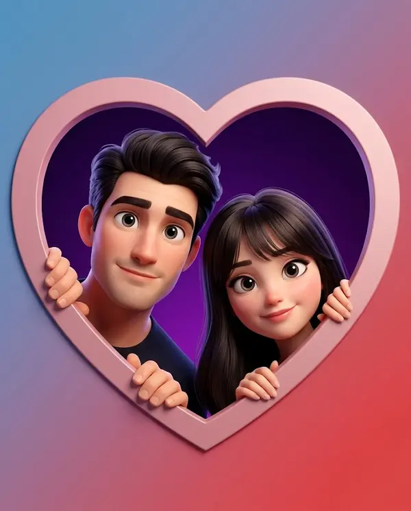 Stylized 3D Couple Peeking Heart Window