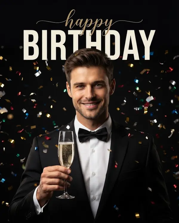 Elegant Birthday Celebration Portrait in Tuxedo
