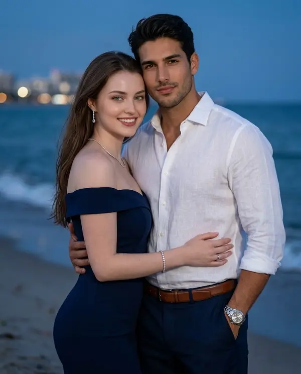 Elegant Couple Portrait at Twilight Beach