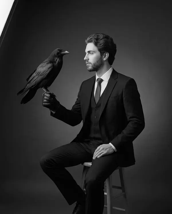 Monochrome Studio Portrait with Raven