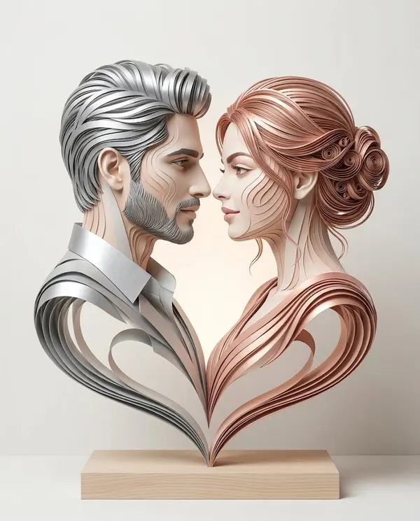 Papercut Couple Bust Romantic Sculpture