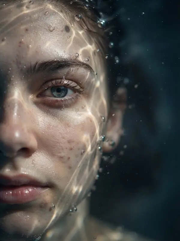 Underwater macro portrait with caustic light rays