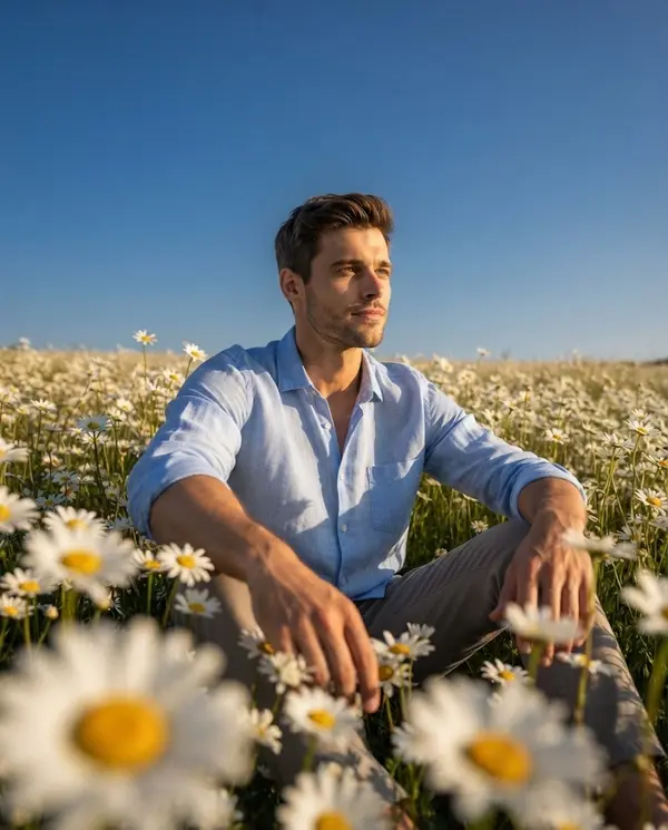 Portrait in Golden Hour Daisy Meadow