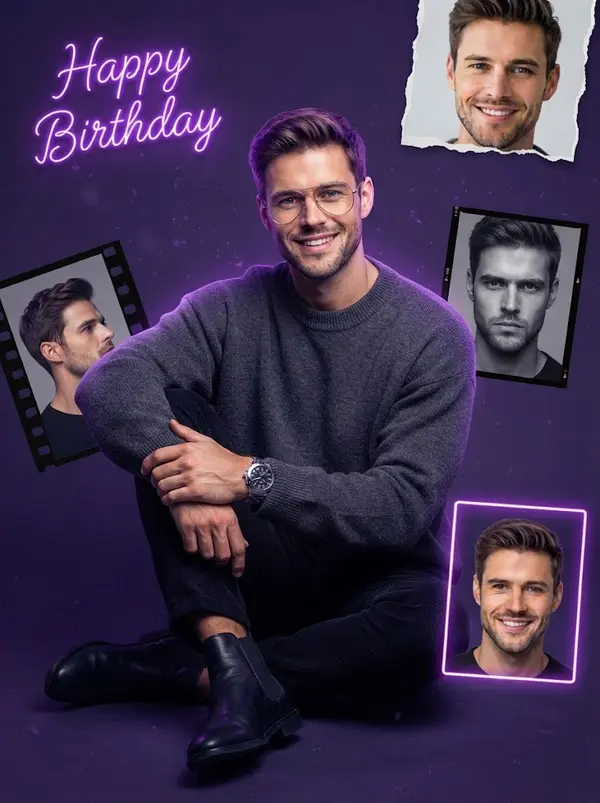 Young Man Birthday Collage Portrait Premium