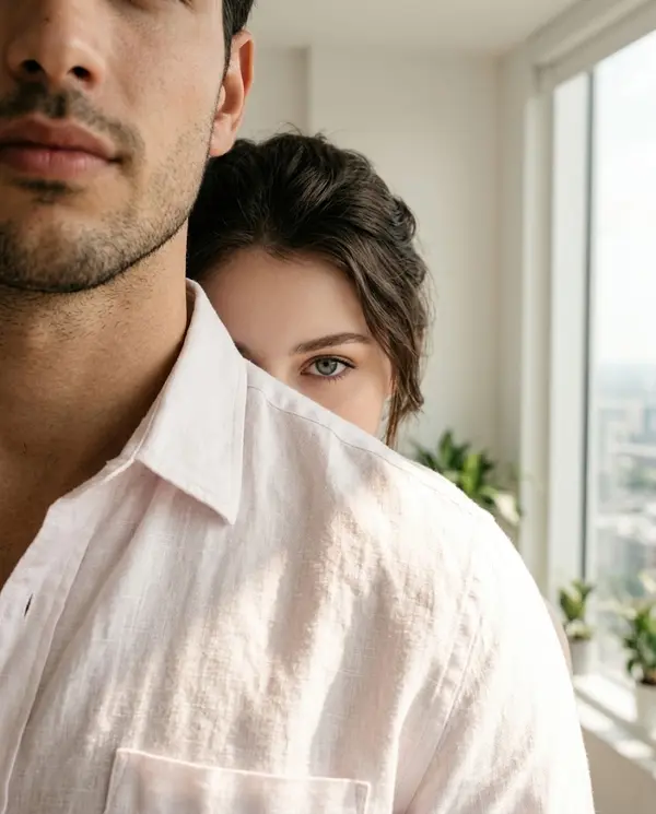 Couple Peeking Over Shoulder Portrait