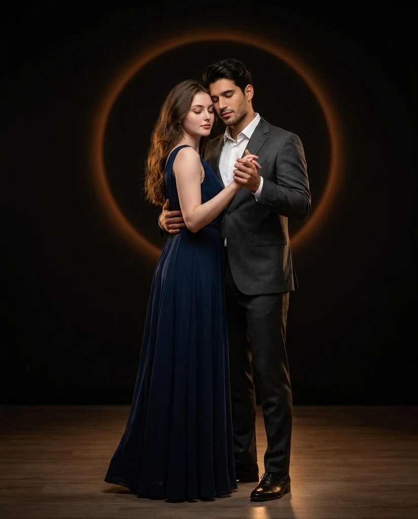 Couple slow dancing in minimalist studio image 1