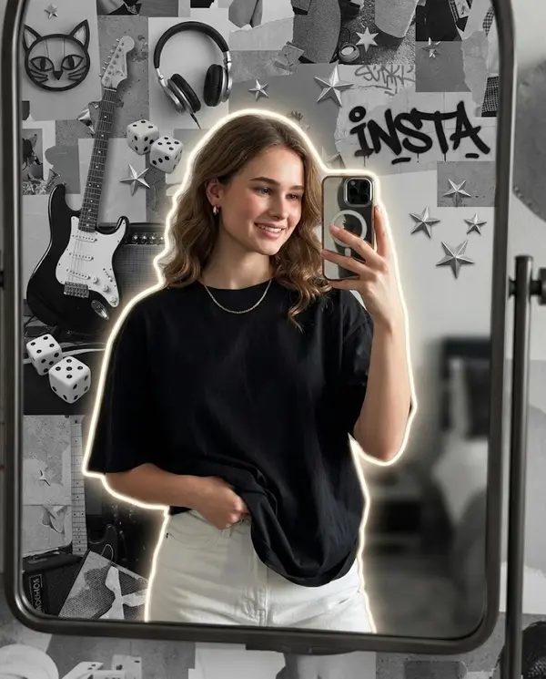 Stylish Woman Mirror Selfie Grayscale Collage
