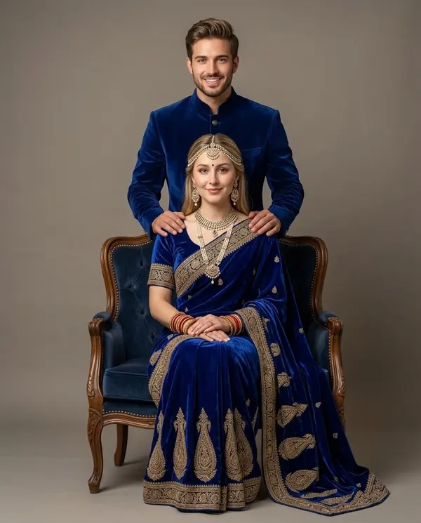 Royal blue wedding studio portrait couple
