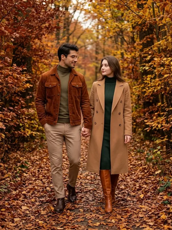 Autumn Forest Couple Portrait Lifestyle