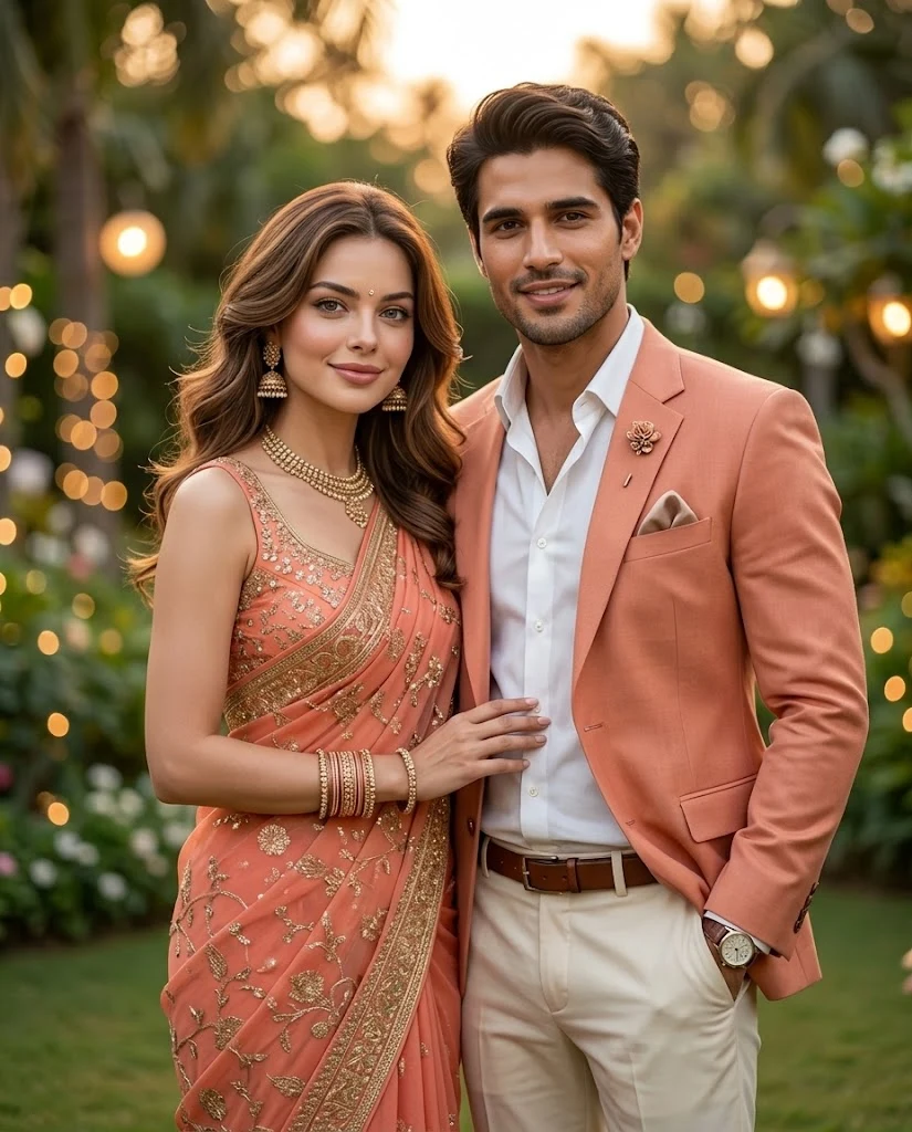 Luxury Sharee Couple Portrait Golden Hour image 1
