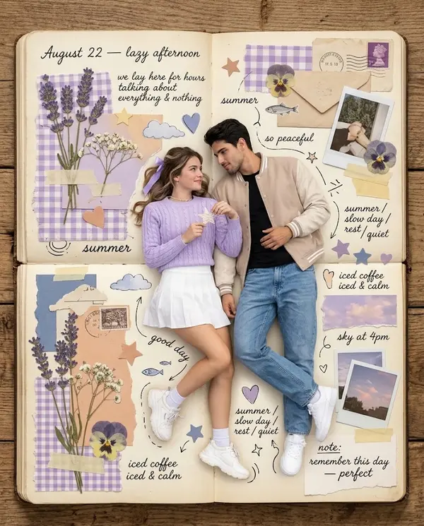 Couple in Vintage Summer Scrapbook Flatlay