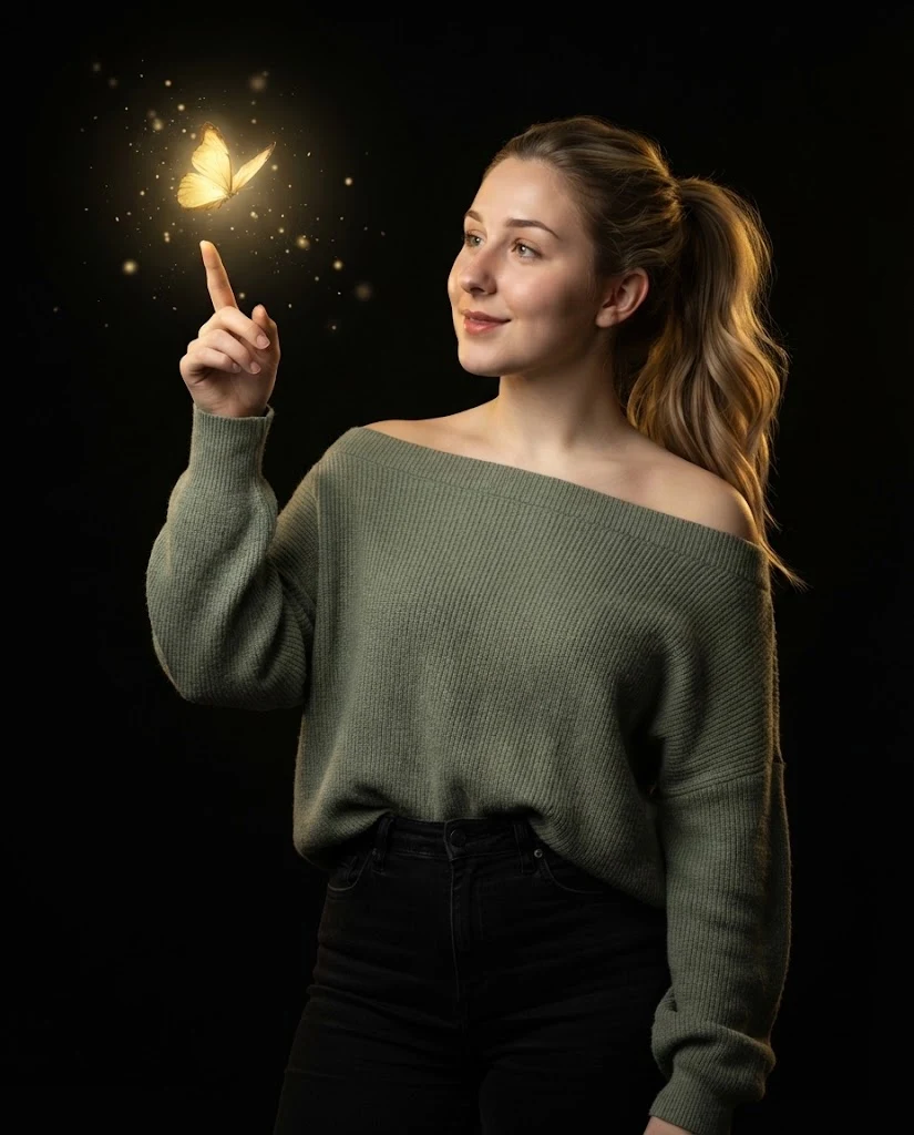 Woman with Golden Butterfly Studio Portrait image 1