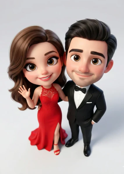 Cute chibi couple 3D cartoon portrait image 1