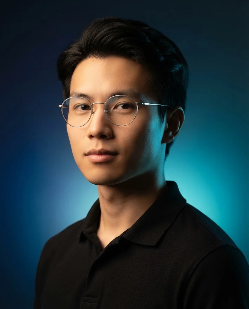 Ultra-realistic studio portrait with cyan rim lighting image 1