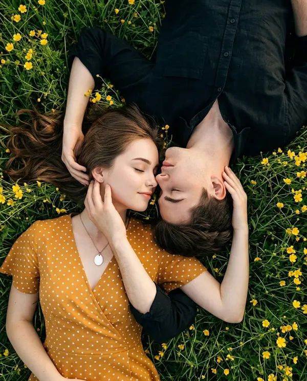 Couple in Meadow Golden Hour Portrait