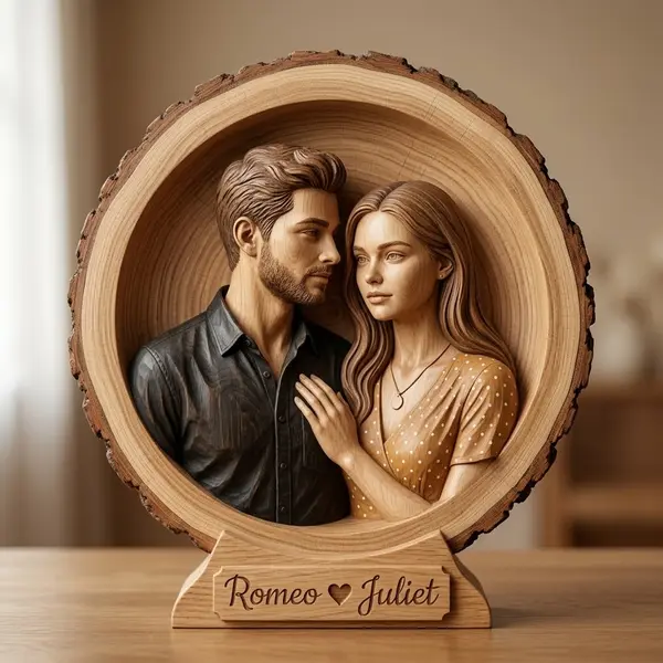 Handcrafted Oak Sculpture Couple Product Portrait