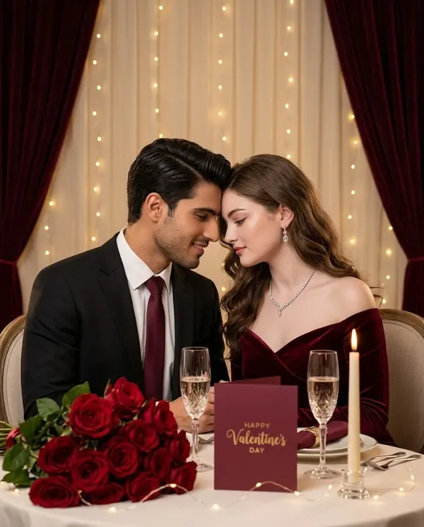 Elegant Valentine's Day Couple Portrait Studio