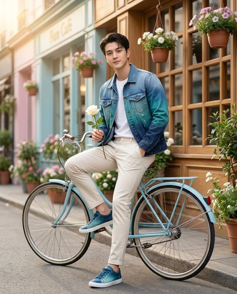 Young Man Editorial Fashion Portrait Bicycle image 1