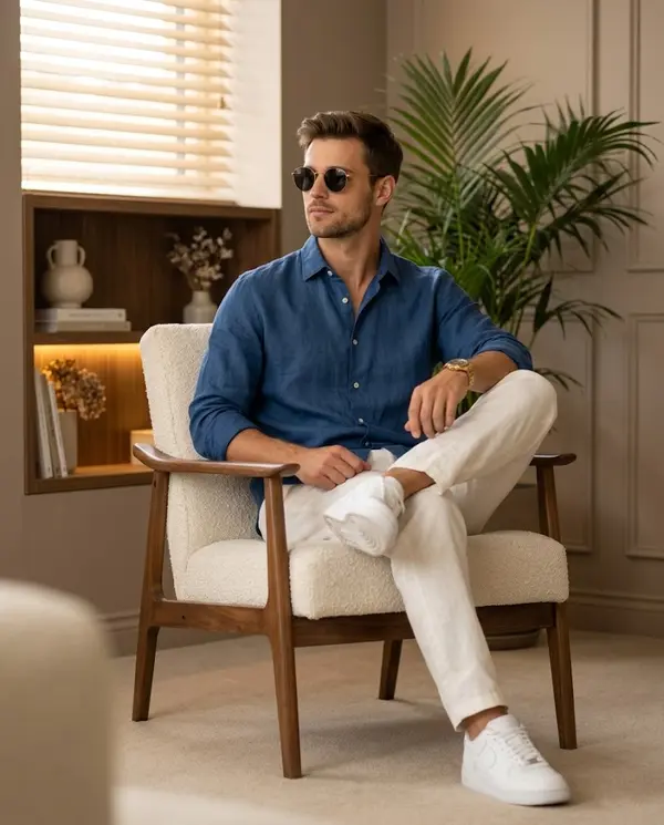 Man in Mid Century Modern Armchair Fashion Editorial