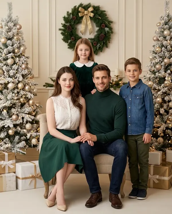 Ultra-realistic Christmas family portrait studio