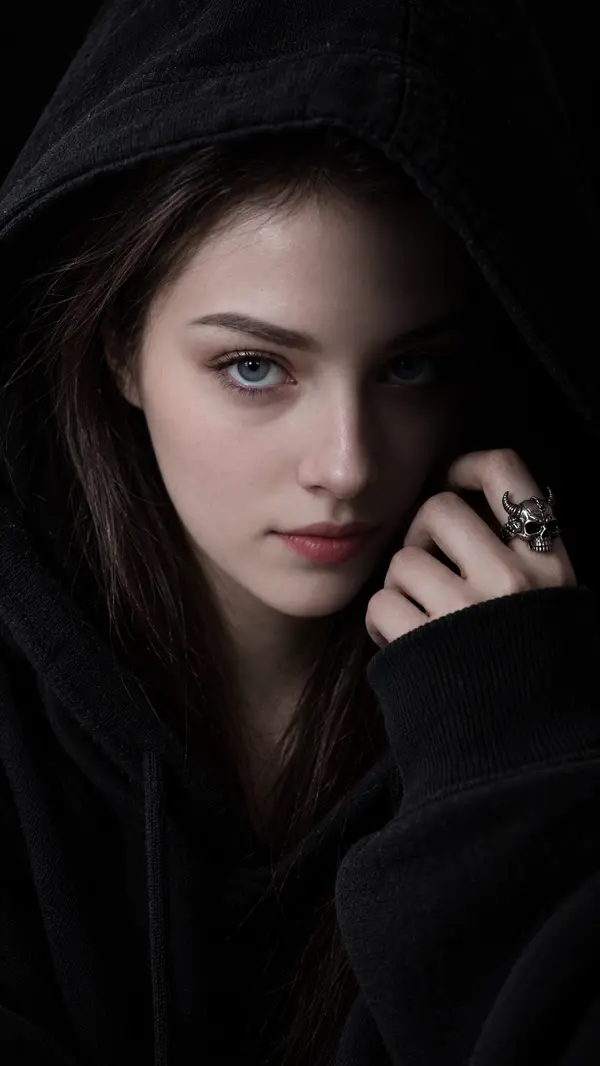 Moody cinematic portrait with dramatic chiaroscuro lighting